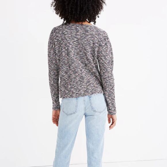 MADEWELL SpaceDyed Marled Sweater SZ L Gathered Shoulders Crewneck Pullover - Picture 3 of 8